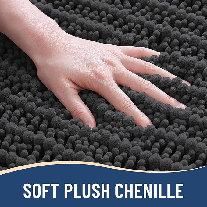 Arotive Luxury Chenille Bathroom Rug Mat, Extra Soft Thick Absorbent Shaggy Bath Rugs, Non-Slip Machine Wash Dry, Plush Bath Mats for Bathroom, Shower and Tub, 36x24, Dark Grey