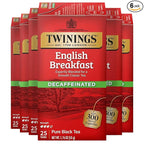 Twinings Decaffeinated English Breakfast Black Tea Individually Wrapped Bags, 25 Count (Pack of 6), Flavourful, Robust, Enjoy Hot or Iced, 150 Teabags