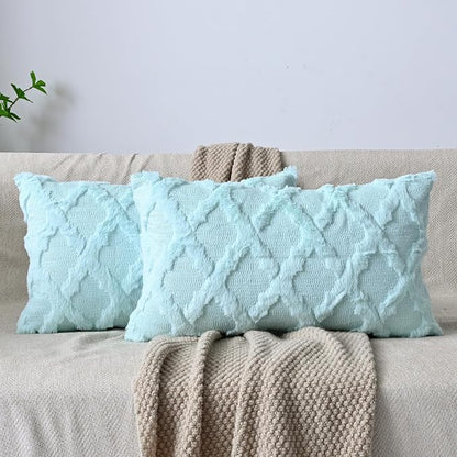 Set of 2 Soft Moroccan Throw Pillow Covers 12x20 Inch Plush Boho Decorative by Cozoomy