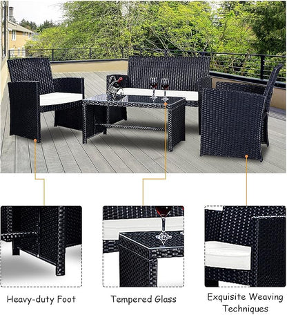 Goplus 4-Piece Rattan Patio Furniture Set, Outdoor Wicker Conversation Sofa - Image 3