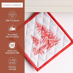 Maison d' Hermine Pot Holders 100% Cotton Heat Resistant Potholders 8" x 8" Hot Pads with Loop BBQ, Cooking, Baking, Grilling, Kitchen, Handling Hot Pans (Pack of 1, Winter Jouy)