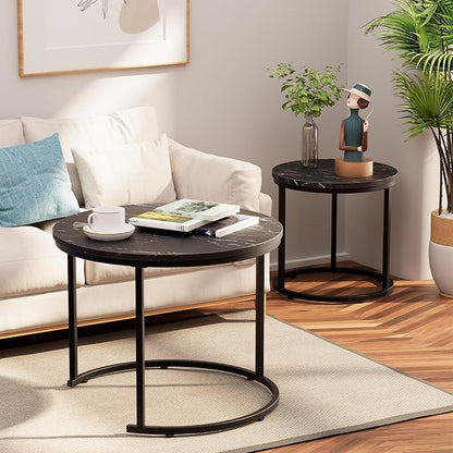 aboxoo Round Nesting Coffee Table Side Set of 2 End Tables - Image 8