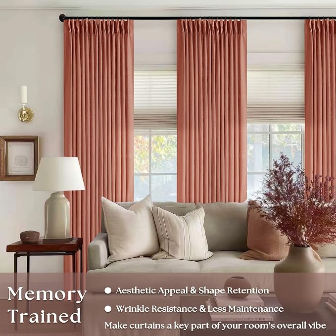 Red Clay Linen Pinch Pleated Curtains 108 Inches Long 2 Panels Firebrick | - Image 2