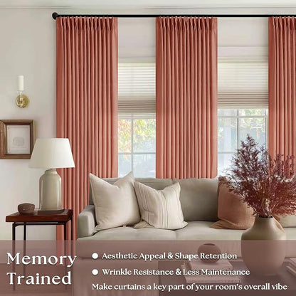 Pinch Pleated Terracotta Linen Curtains 84 Inches Long 2 Panels Firebrick | - Image 2