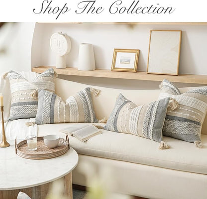 Decorative Lumbar Throw Pillow Cover 14x24 Boho Gray Accent Cushion - Image 6
