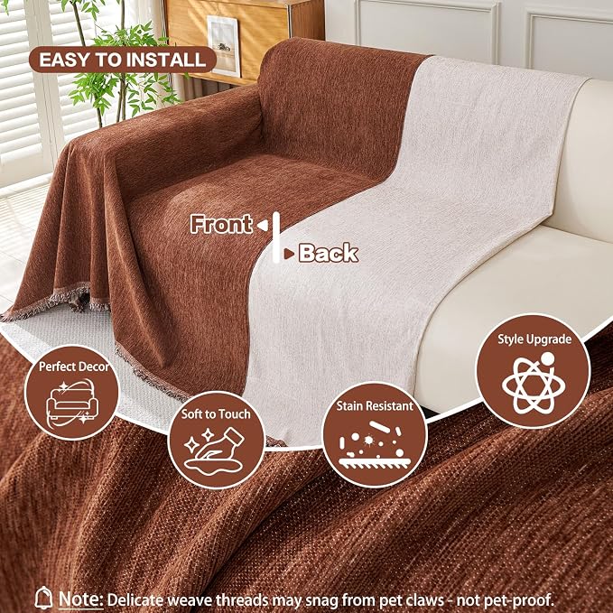 DREAMINGO Chocolate Brown Couch Cover Soft Chenille Sofa Cover - Image 3