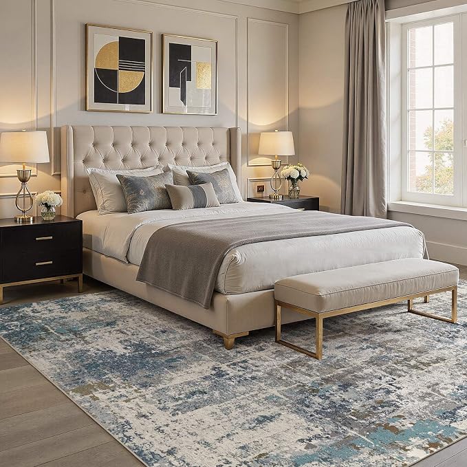 DMOYEST Area Rug Living Room Rugs 10x12 Washable Abstract Carpet | Neutral - Image 3