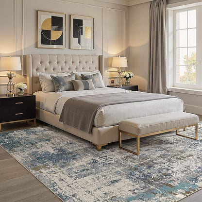 DMOYEST Area Rug Living Room Rugs 10x12 Washable Abstract Carpet | Neutral - Image 3