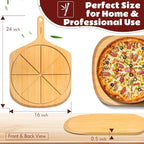 Wood Pizza Peel 16 Inch Pizza Paddle Spatula Serving Board Bamboo Pizza Cutting Boards with 8 Slice Grooves and Handle for Kitchen Oven Pastry Pizzas
