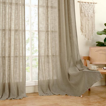 Taupe 72 inch Linen Curtains for Living Room, Light Filtering Panels | Linen - Image 9