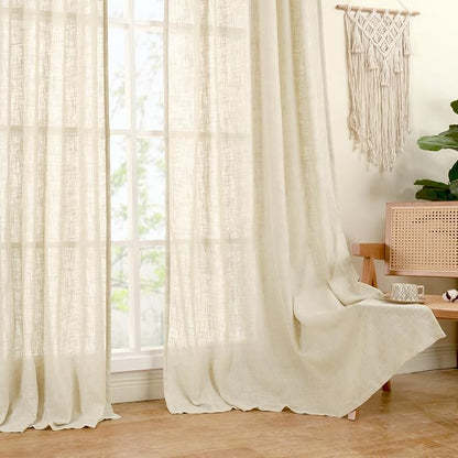 Beige 72 inch Length Linen Curtains 2 Panels Set - Image 9