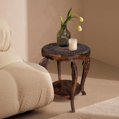 Farmhouse Round Accent End Table, Rustic Side Table Nightstands - Image 9