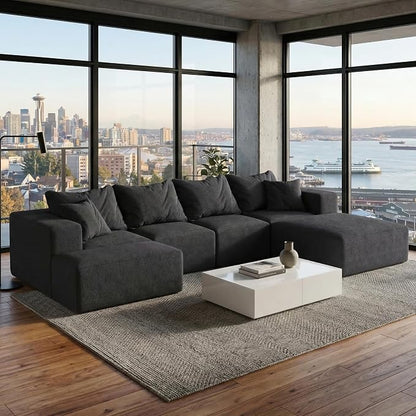 132" Modular Sectional Sleeper Sofa Couch, Modern Cloud Chenille Sectional Couch by VYNELITO