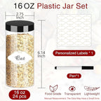 Plastic Jars with Lids 16 OZ, Plastic Jars 24 Pcs Slime Containers with Airtight Screw On Lids Leak Proof Clear Storage Containers Jar Empty for Kitchen & Household Food Storage