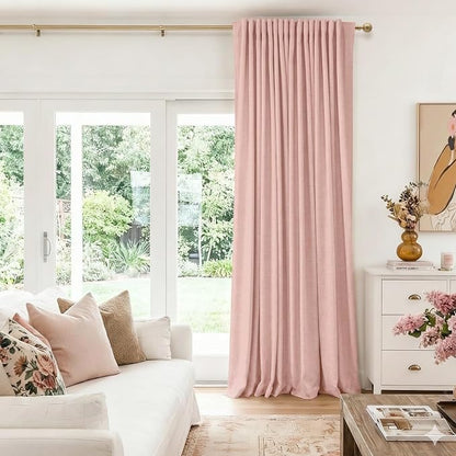 Linen Textured Total Blackout Sliding Door Curtains 96 Inches Long, Blush Pink - Image 5