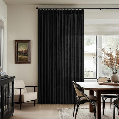Pinch Pleat Light Filtering Sheer Black Linen Curtains 86 Inch Long 2 Panel | - Image 7