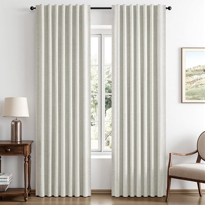 MIULEE 100% Blackout Linen Curtains 42 x 90 Inch Light Beige 2 Panels | Thermal by MIULEE