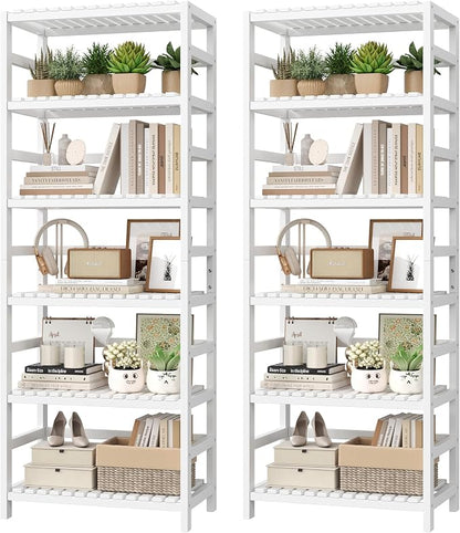 FOTOSOK 6-Tier Bamboo Shelf Set of 2, Bamboo Bookcase by FOTOSOK