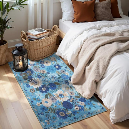 Blue Garden Floral Hallway Runner Rug 2x4 by WelcometoBabovid
