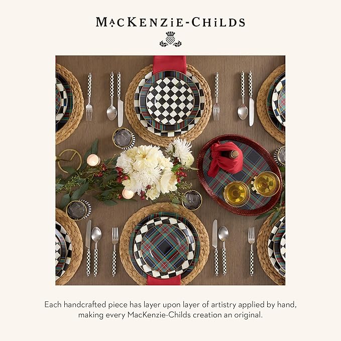 MACKENZIE-CHILDS Enamel Salad and Dessert Plate, Small Plate for a Dessert or Appetizer Dish, 8 Inches, Black Tartan