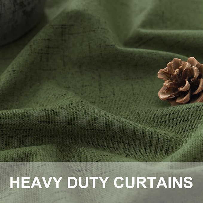 Olive Green Blackout Curtains 84 Inches Long 2 Panels Linen Boho Black Out Dark - Image 3