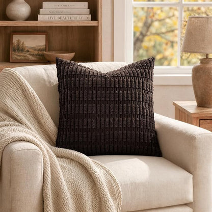 MIULEE Corduroy Decorative Throw Pillow Covers 18x18 Dark Brown Pack of 2 | - Image 4
