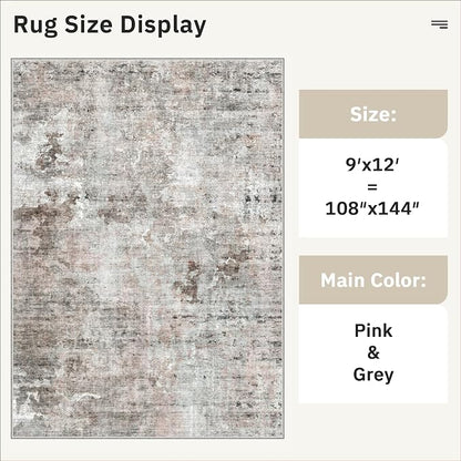 Soalmost 9x12 Area Rugs for Living Room Washable Rug Abstract Pink/Grey | - Image 5