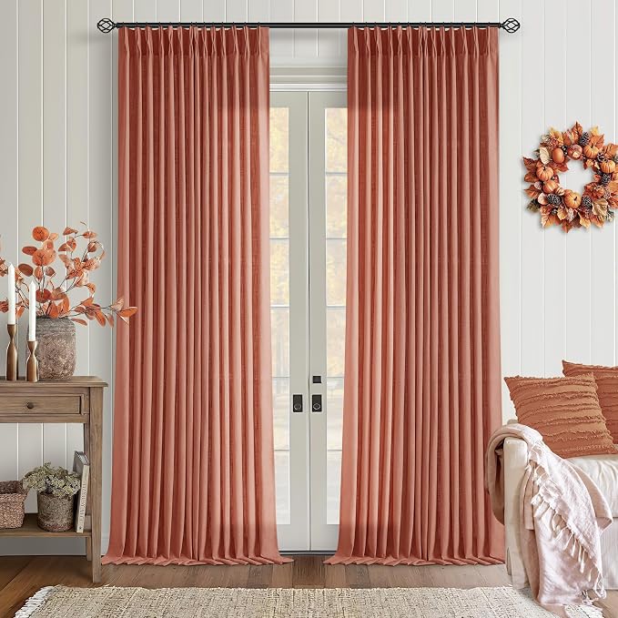 Red Clay Linen Pinch Pleated Curtains 108 Inches Long 2 Panels Firebrick | by Twodrapes