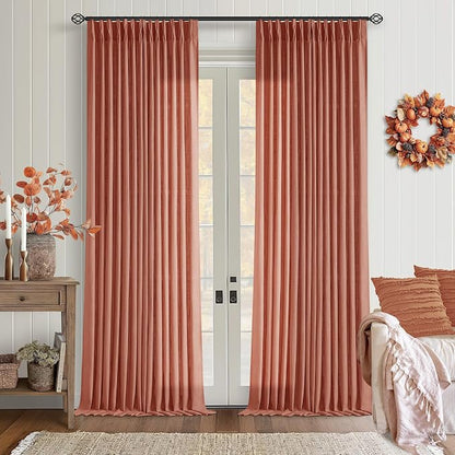 Firebrick Pleated Linen Curtains 96 Inches Long by Twodrapes
