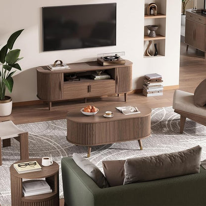 SULIVES Oval Coffee Table with Storage, Small Fluted Center Table - Image 8