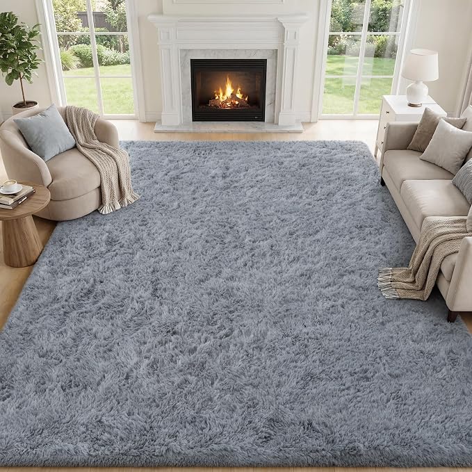 PLHXFR 9x12 Area Rugs Living Room: Fluffy Bedroom Rug Shag Carpet Grey | - Image 2