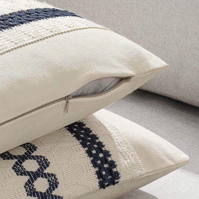 MIULEE Set of 2 Navy Blue Boho Decorative Pillow Covers 20x20 Inch | Farmhouse - Image 5