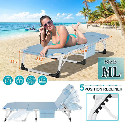 ABORON 3 in 1 Sun Tanning Chair, Heavy Duty Folding Chaise Lounge Chairs - Image 5