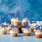 Gyufise 24Pcs Vintage 1935 Cupcake Toppers Glitter Cheers to 90 Fabulous Ninety Cupcake Picks 90th Birthday Wedding Anniversary Party Cake Decorations Supplies Deep Blue