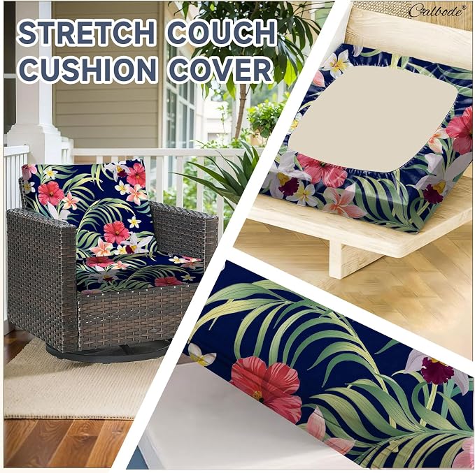 CALBODE 8 Pcs Stretch Outdoor Seat Cushion Covers, Tropical Floral, - Image 3