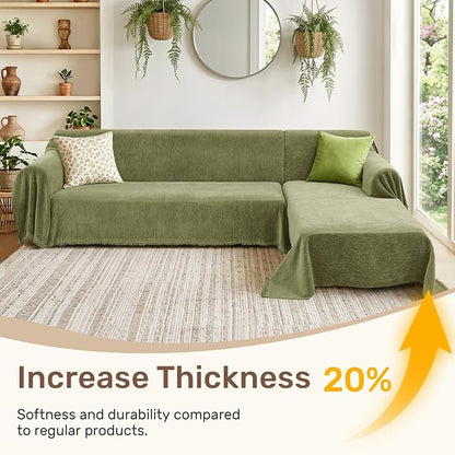 2 Pieces Sectional Couch Covers L Shaped Cover XXXL Green | Thick Washable - Image 3