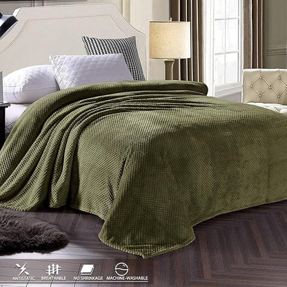 Exclusivo Mezcla Soft Waffle Fleece Bed Blanket Twin Size, Olive | Lightweight - Image 3