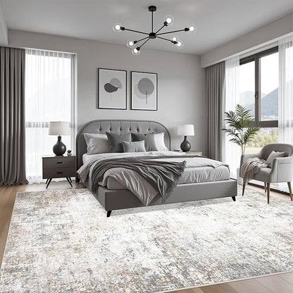 Area Rug Living Room: 8x8 Modern Washable Indoor Soft Carpet Brown | - Image 3