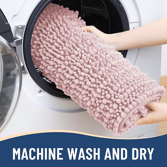 Arotive Luxury Chenille Bathroom Rug Mat, Extra Soft Thick Absorbent Shaggy Bath Rugs, Non-Slip Machine Wash Dry, Plush Bath Mats for Bathroom, Shower and Tub, 30x20, Dirty Pink