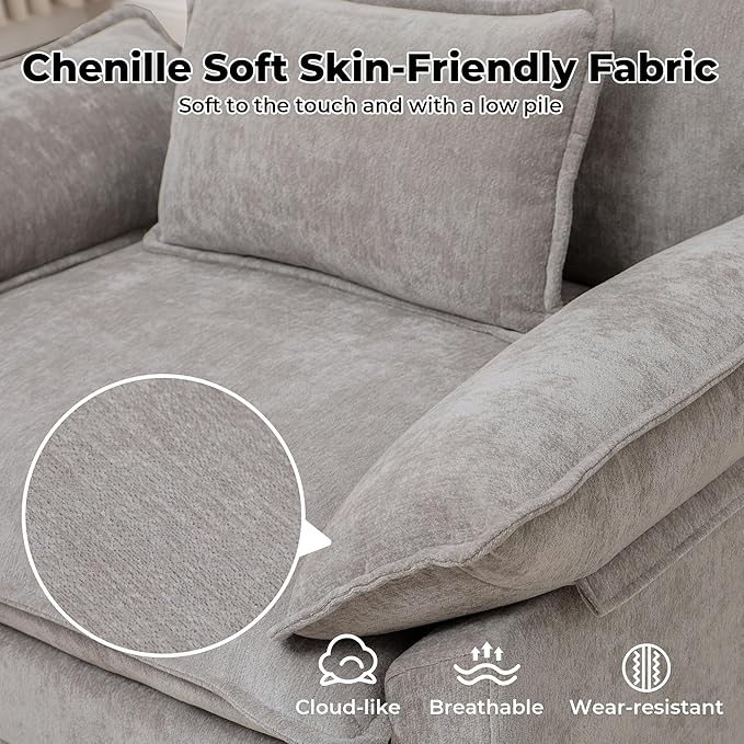 Modern Oversized Accent Chairs Set of 2, Chenille Cloud Sofa Chair - Image 4
