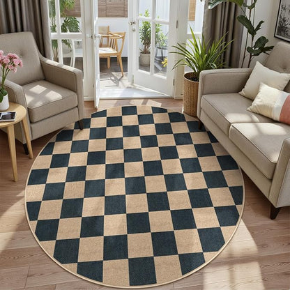 Lahome Checkered Easy Jute Outdoor Patio Area Rug 6ft Round, Washable Black | - Image 6