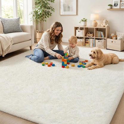 PLHXFR 4x6 Area Rugs Living Room: Fluffy Bedroom Rug Shag Carpet White | - Image 7