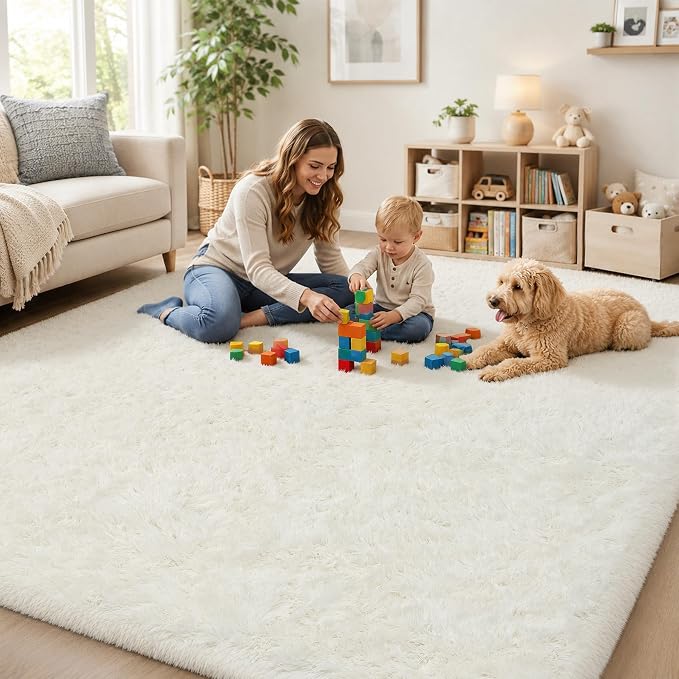 PLHXFR 6x9 Area Rugs Living Room: Fluffy Bedroom Rug Shag Carpet White | - Image 7
