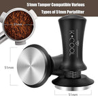 K COOL 51mm Coffee Espresso Tamper, Premium Barista Tools, Calibrated Spring Tamper, 100% Stainless Steel Flat Base Tamper with Scale Mark for Espresso Machine (Black)