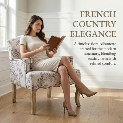 Shunzhi Floral Accent Chairs Farmhouse Upholstered Armchair Linen Reading Chair - Image 3