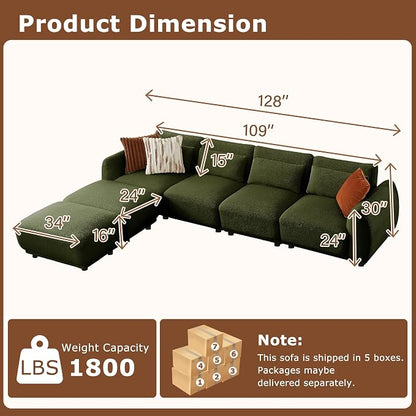 U Shaped Cloud Sectional, Convertible L Shaped Couch - Image 2