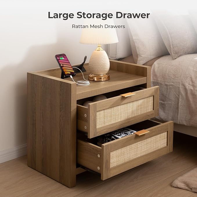 SICOTAS Rattan Nightstand End Table - Image 3