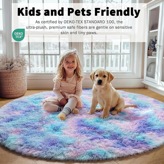 Rainbow Round Area Rug 4ft, Soft Bedroom Circle Throw Rugs - Image 4