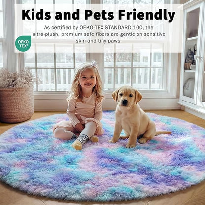 Rainbow Round Area Rug 4ft, Soft Bedroom Circle Throw Rugs - Image 4