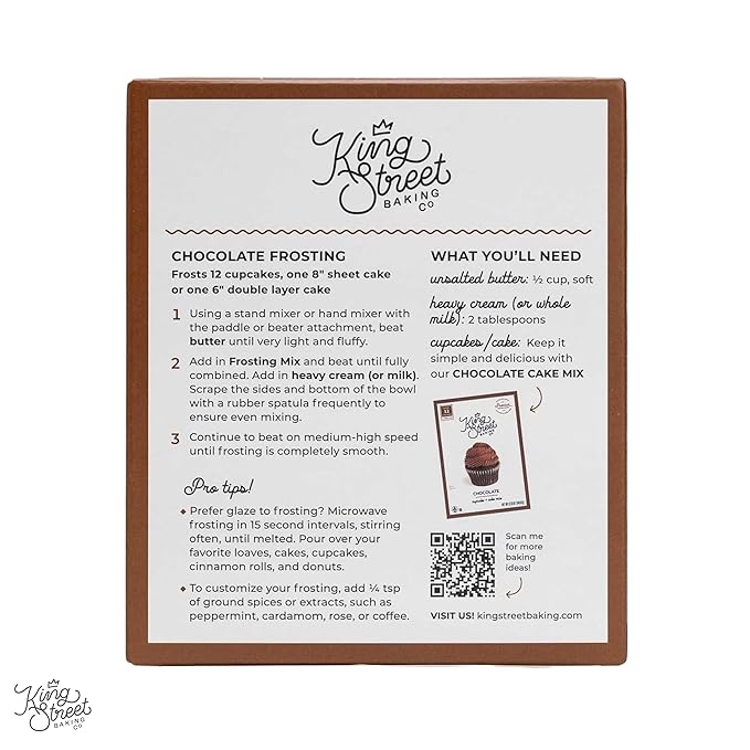King Street Baking Co Chocolate Frosting Mix - 4 Ingredient Icing for Cake - Real Cocoa, Vanilla - Frosts 12 Cupcakes (3Pack)